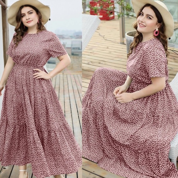 Boho plus size dot swing maxi dress - Picture 2 of 8